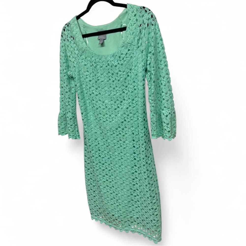 Rabbit Rabbit Rabbit Designs Mint Green Crochet Lace Dress Size 4 - Picture 3 of 7